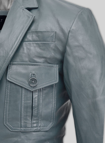 Sherpa Gray Washed and Wax Lambskin Leather Blazer - #712