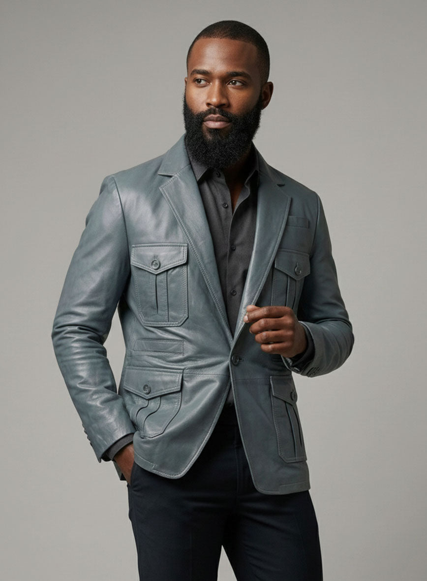 Sherpa Gray Washed and Wax Lambskin Leather Blazer - #712