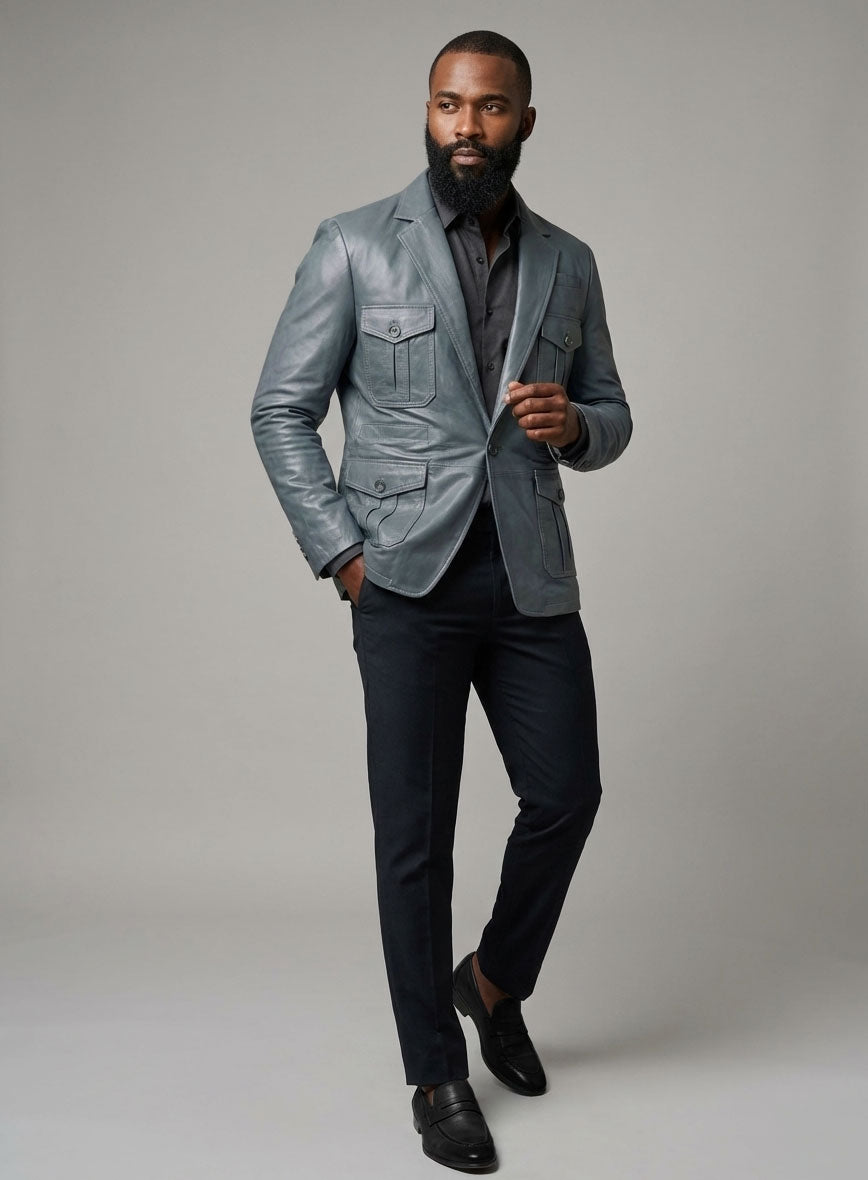 Sherpa Gray Washed and Wax Lambskin Leather Blazer - #712