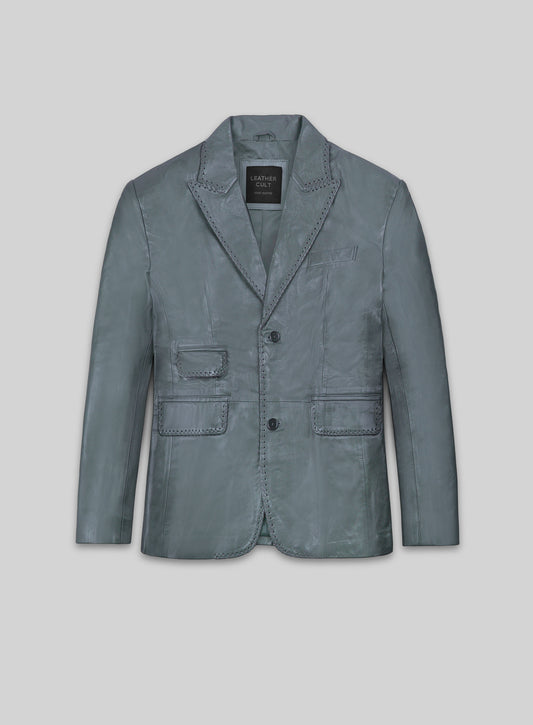 Soft Sherpa Gray Washed and Wax Medieval Leather Blazer