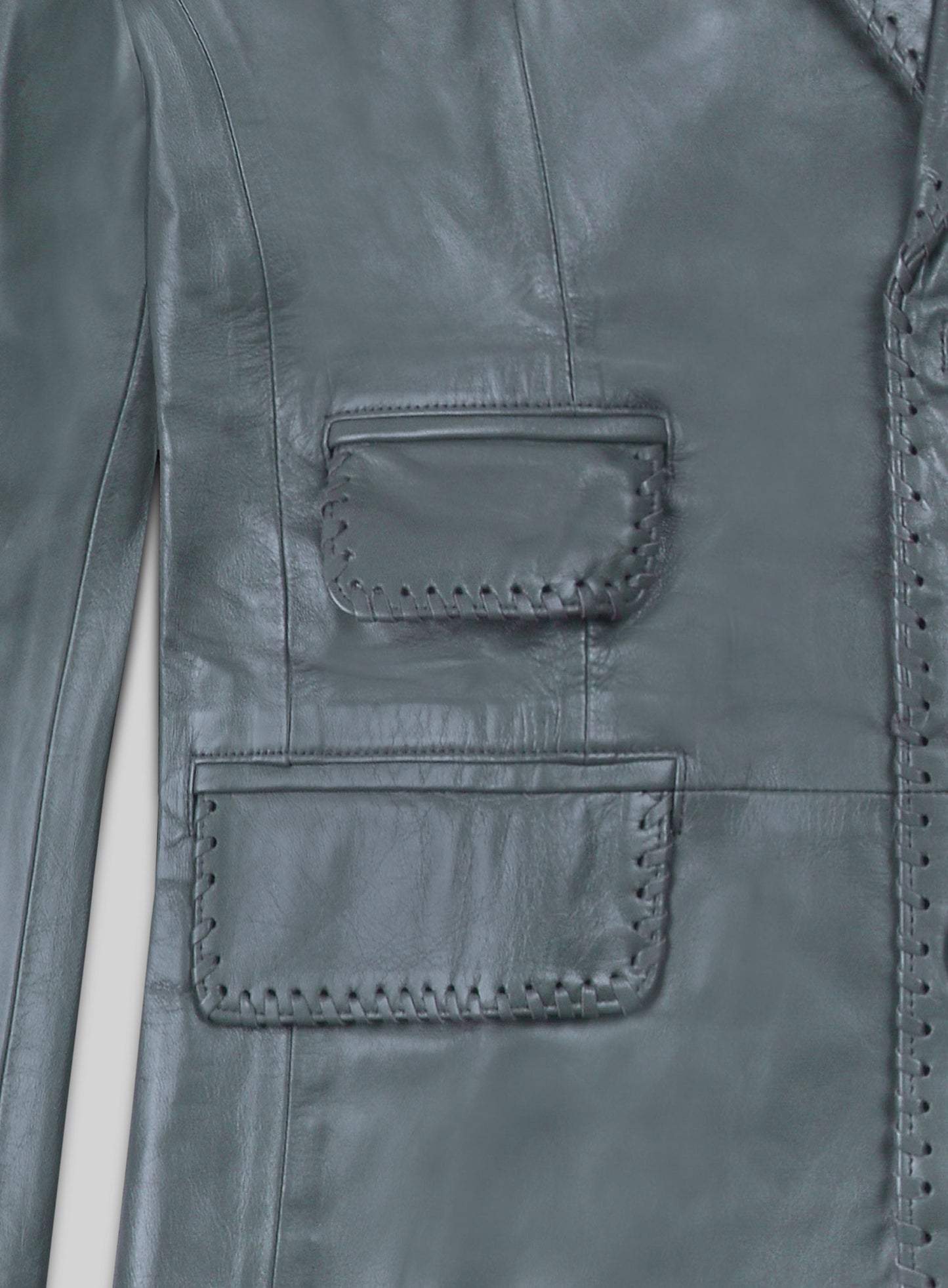 Soft Sherpa Gray Washed and Wax Medieval Leather Blazer