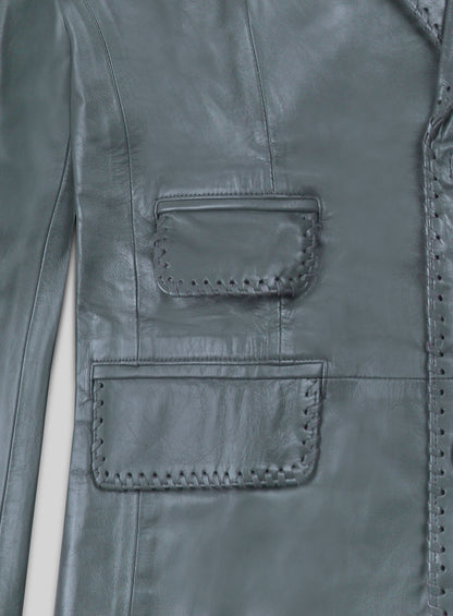 Soft Sherpa Gray Washed and Wax Medieval Leather Blazer