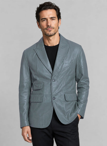 Soft Sherpa Gray Washed and Wax Medieval Leather Blazer