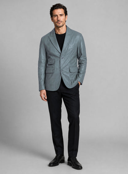 Soft Sherpa Gray Washed and Wax Medieval Leather Blazer
