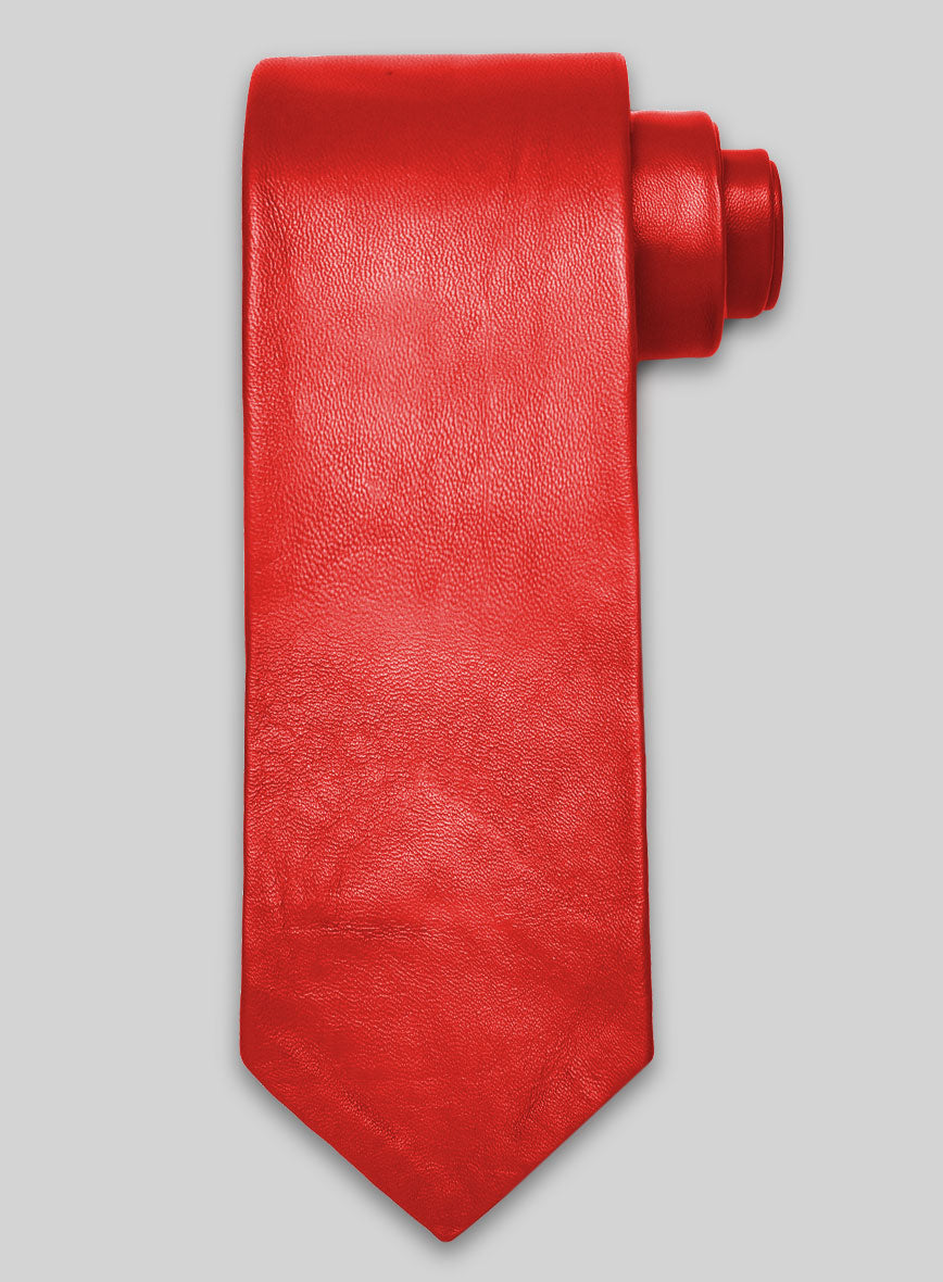 Soft Blood Red Leather Tie