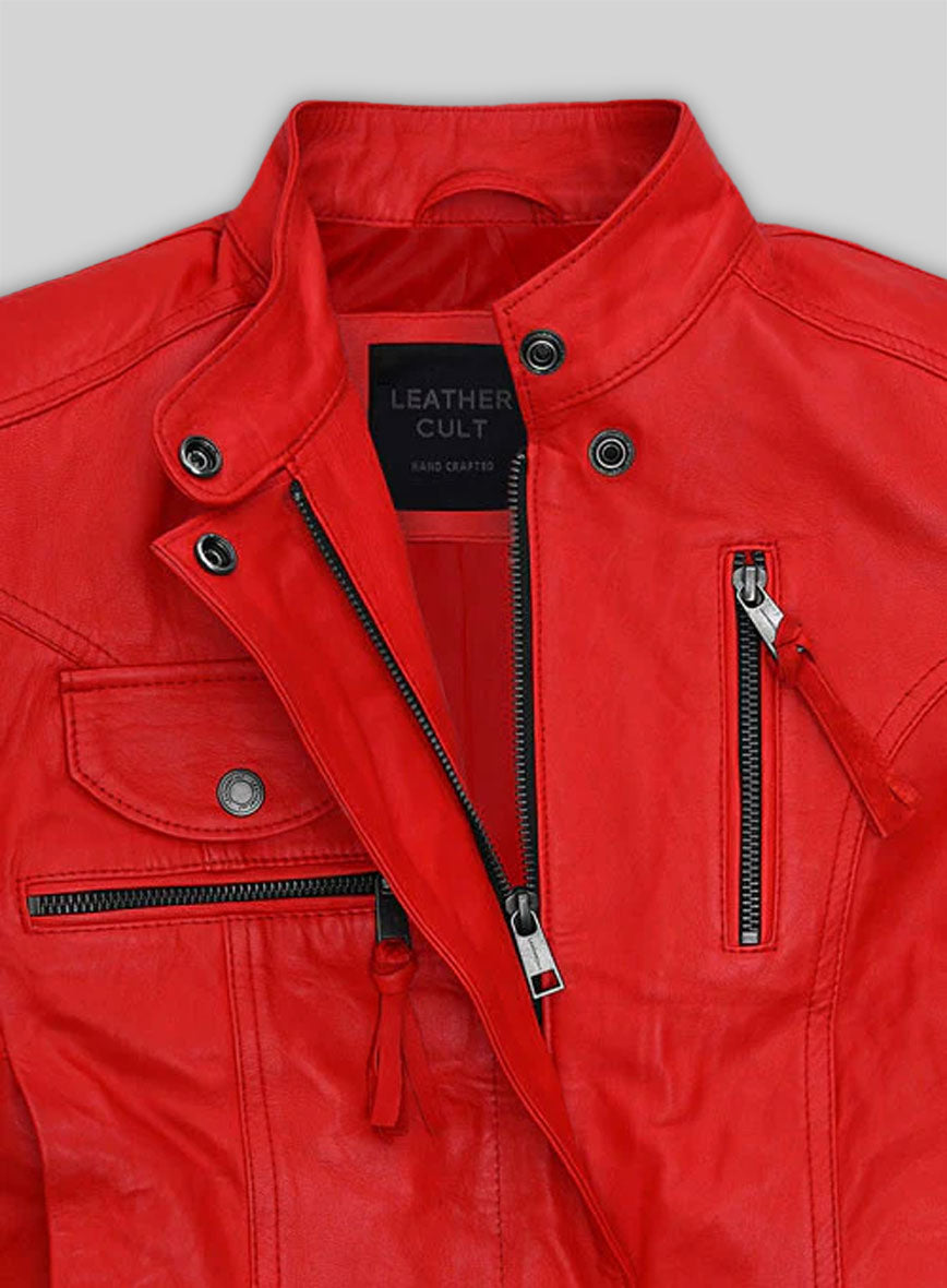 Soft Blood Red Washed and Wax Leather Jacket # 520