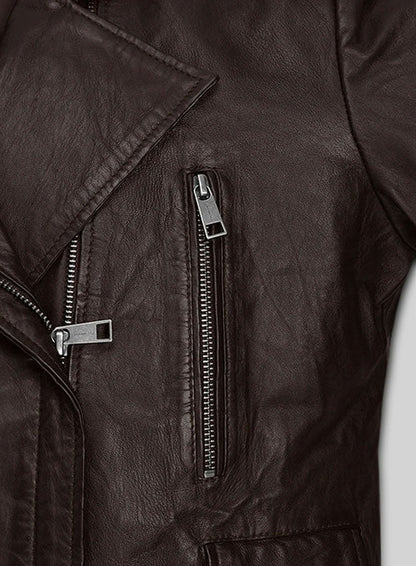 Soft Brown Washed & Wax Kendall Jenner Leather Jacket #3