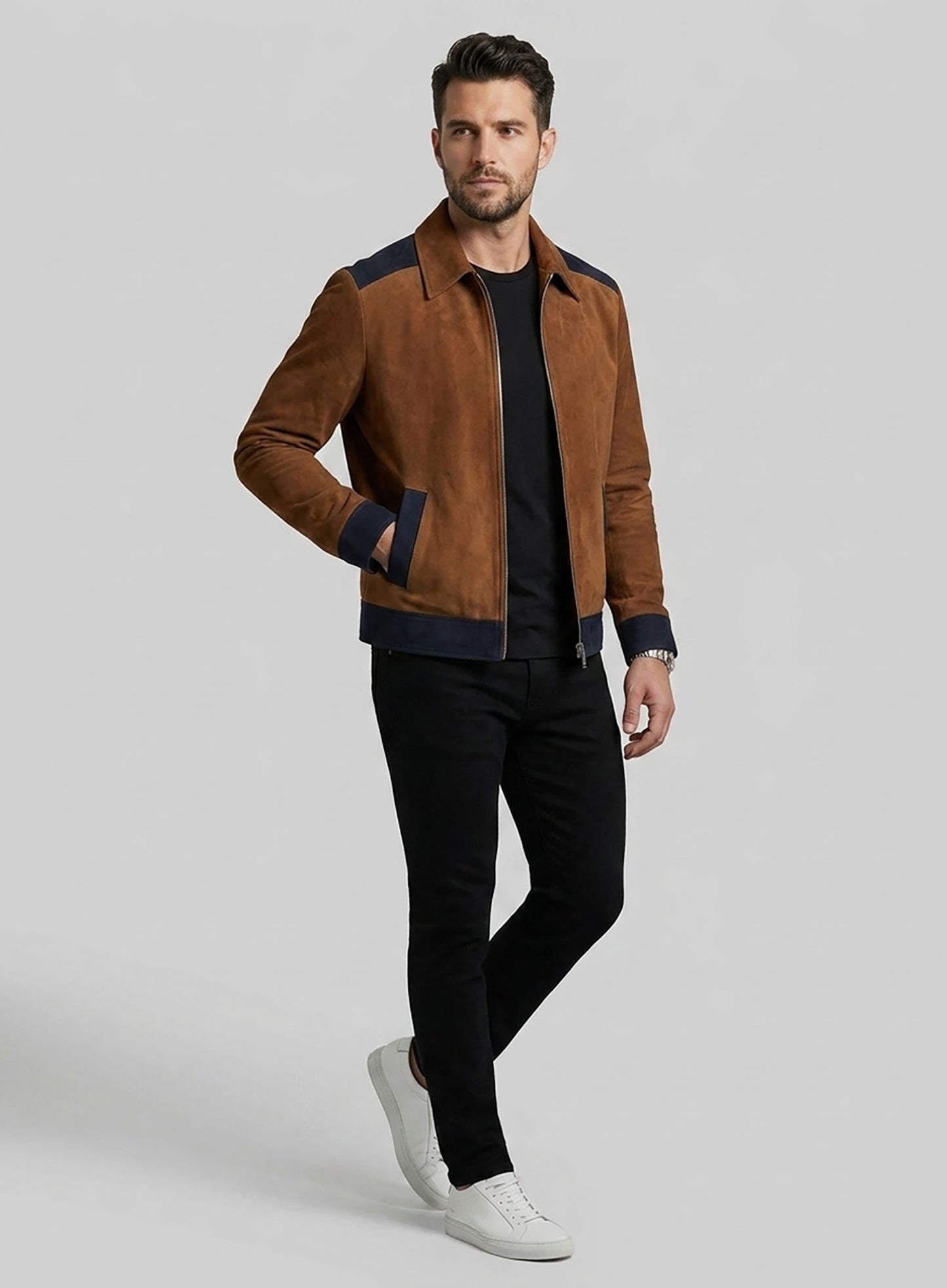 Soft Caramel Brown Suede Cristiano Ronaldo Leather Jacket #1