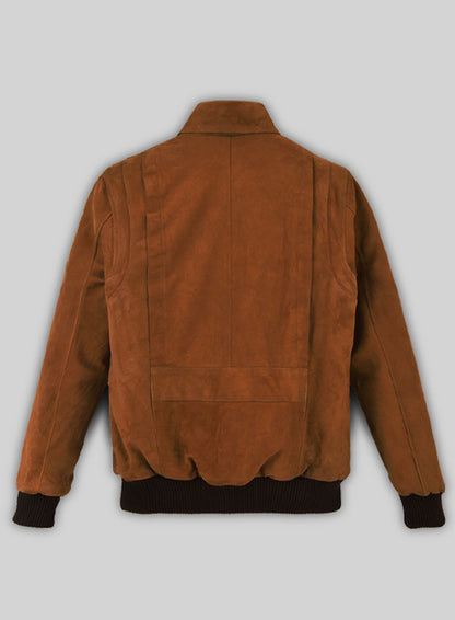 Soft Caramel Brown Suede Hunter Bomber Leather Jacket