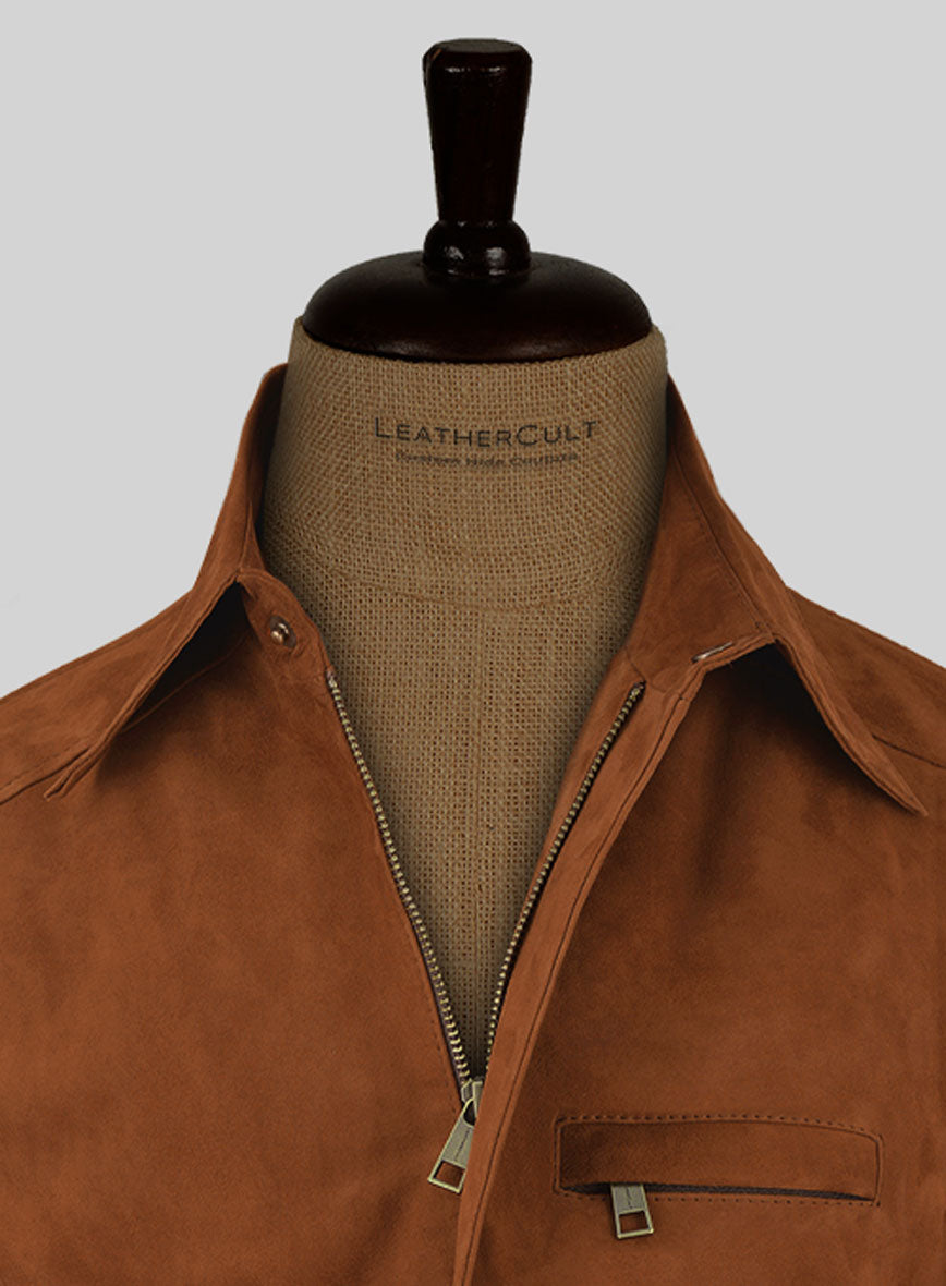 Soft Caramel Brown Suede Hunter Bomber Leather Jacket