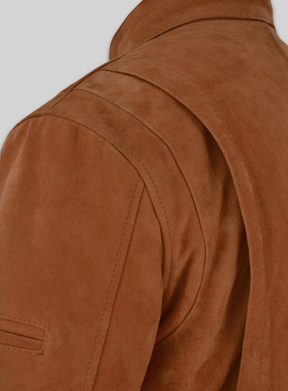 Soft Caramel Brown Suede Hunter Bomber Leather Jacket