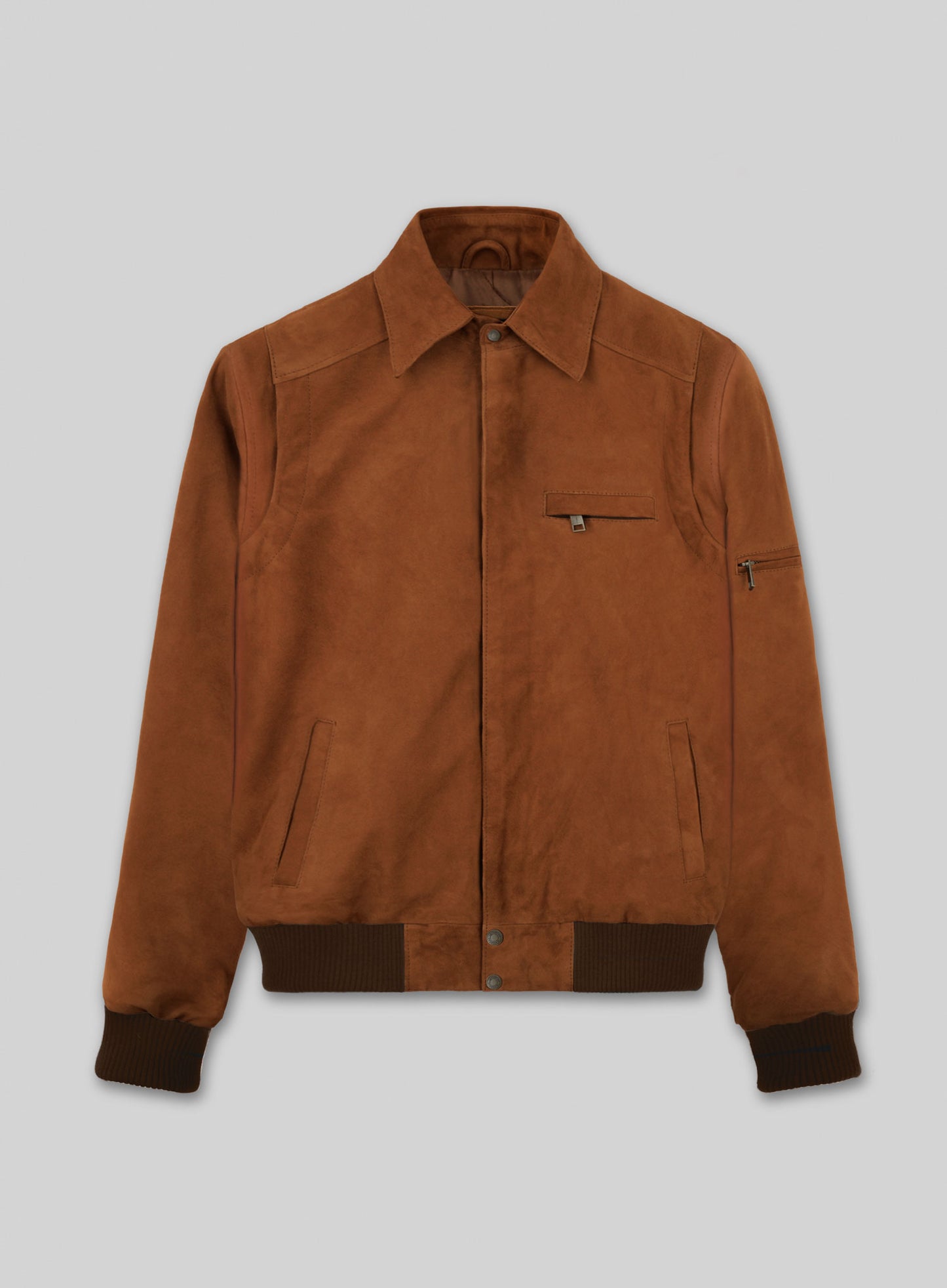 Soft Caramel Brown Suede Hunter Bomber Leather Jacket