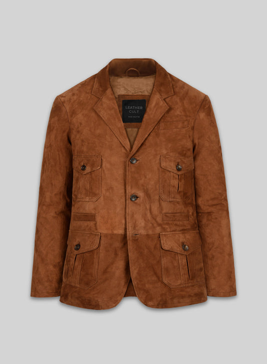 Soft Caramel Brown Suede Leather Blazer - #712