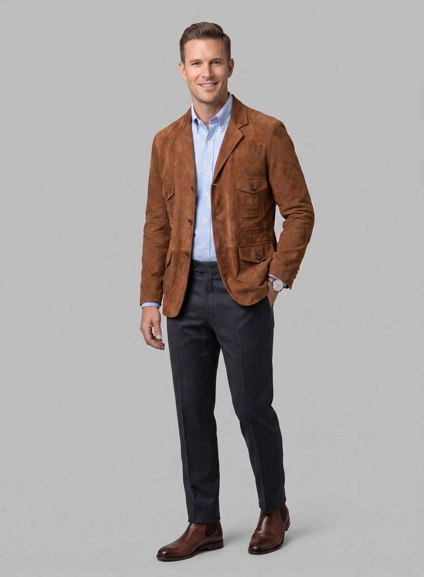 Soft Caramel Brown Suede Leather Blazer - #712