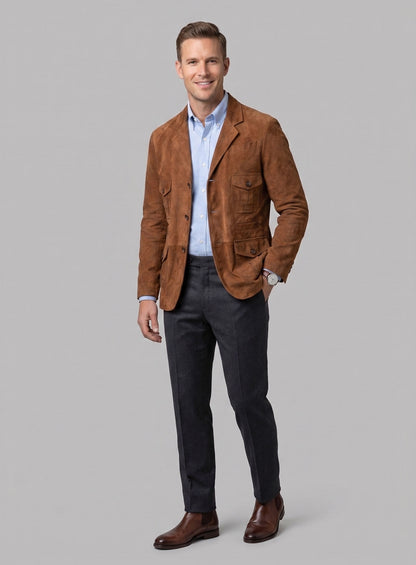 Soft Caramel Brown Suede Leather Blazer - #712