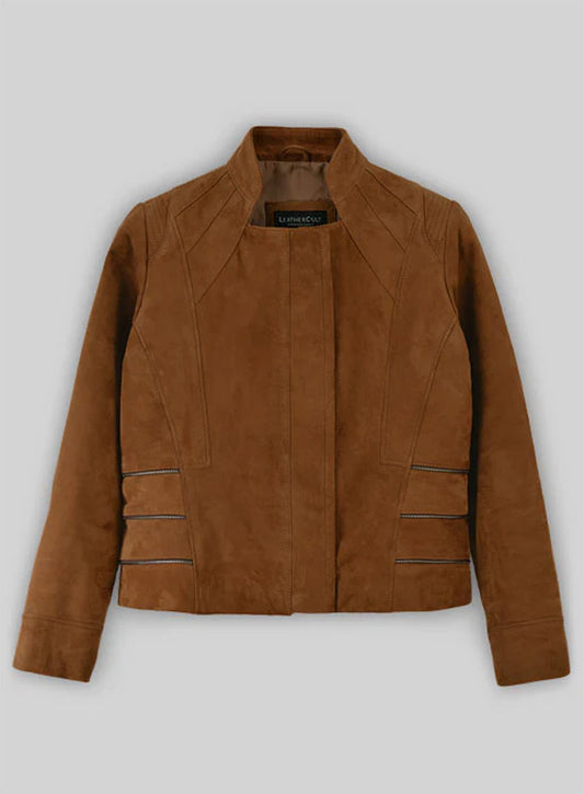 Soft Caramel Brown Suede Leather Jacket # 521