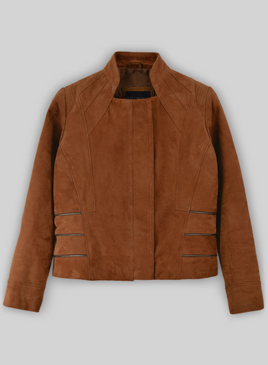 Soft Caramel Brown Suede Leather Jacket # 521