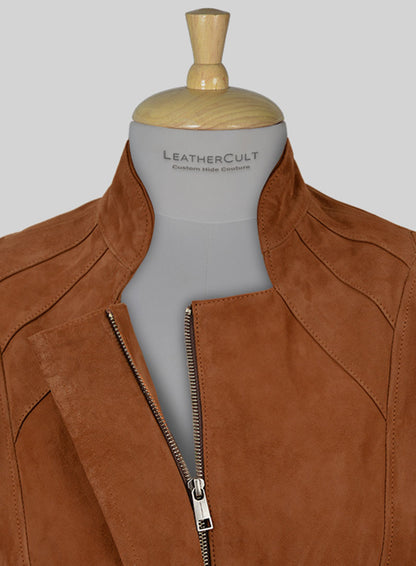 Soft Caramel Brown Suede Leather Jacket # 521