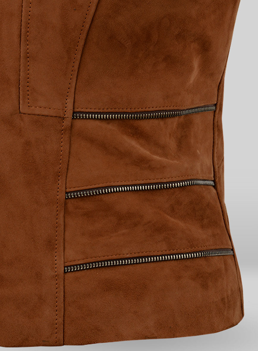 Soft Caramel Brown Suede Leather Jacket # 521