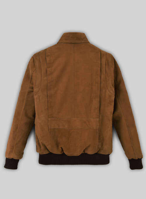 Soft Caramel Brown Suede Hunter Bomber Leather Jacket - LeatherCult