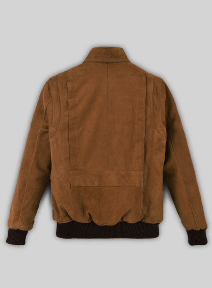 Soft Caramel Brown Suede Hunter Bomber Leather Jacket - LeatherCult