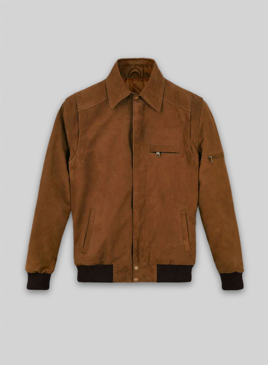 Soft Caramel Brown Suede Hunter Bomber Leather Jacket