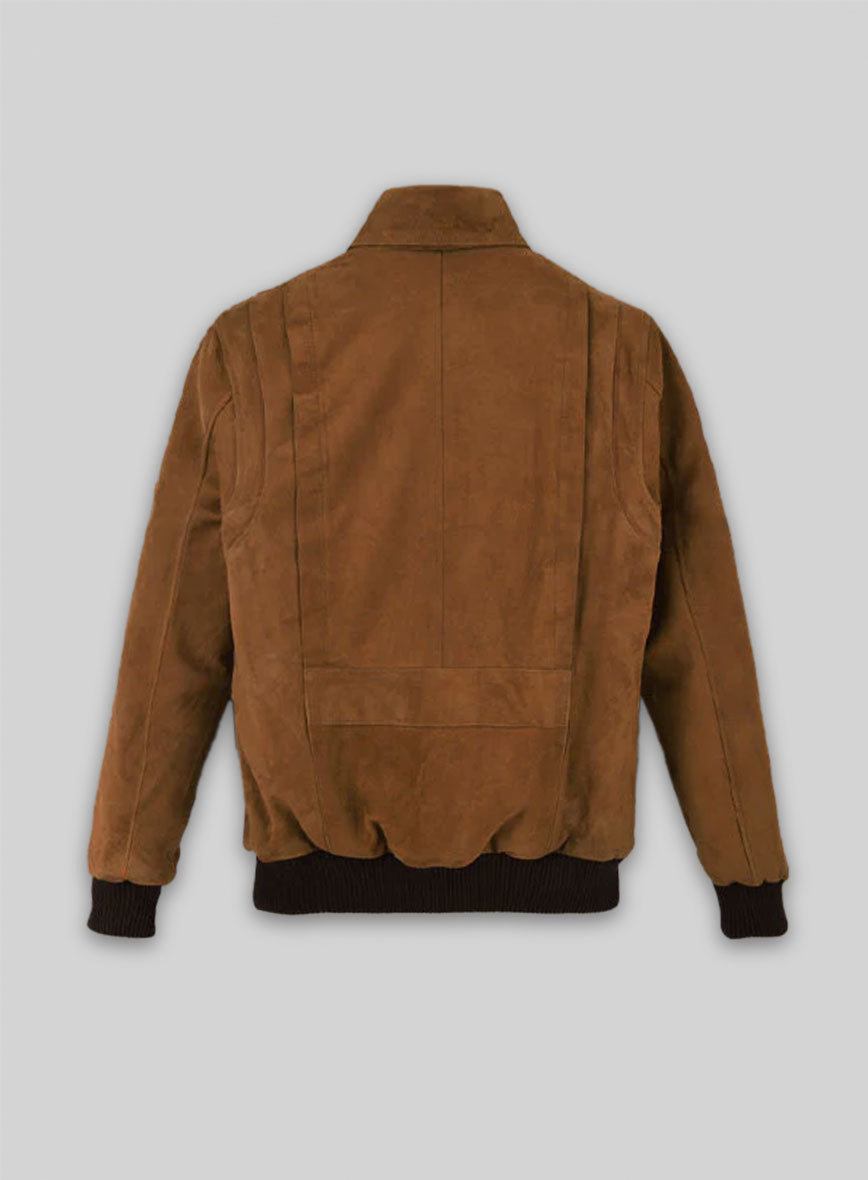 Soft Caramel Brown Suede Hunter Bomber Leather Jacket