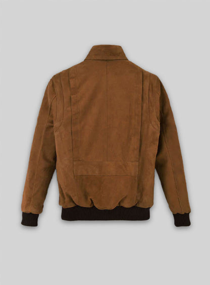 Soft Caramel Brown Suede Hunter Bomber Leather Jacket