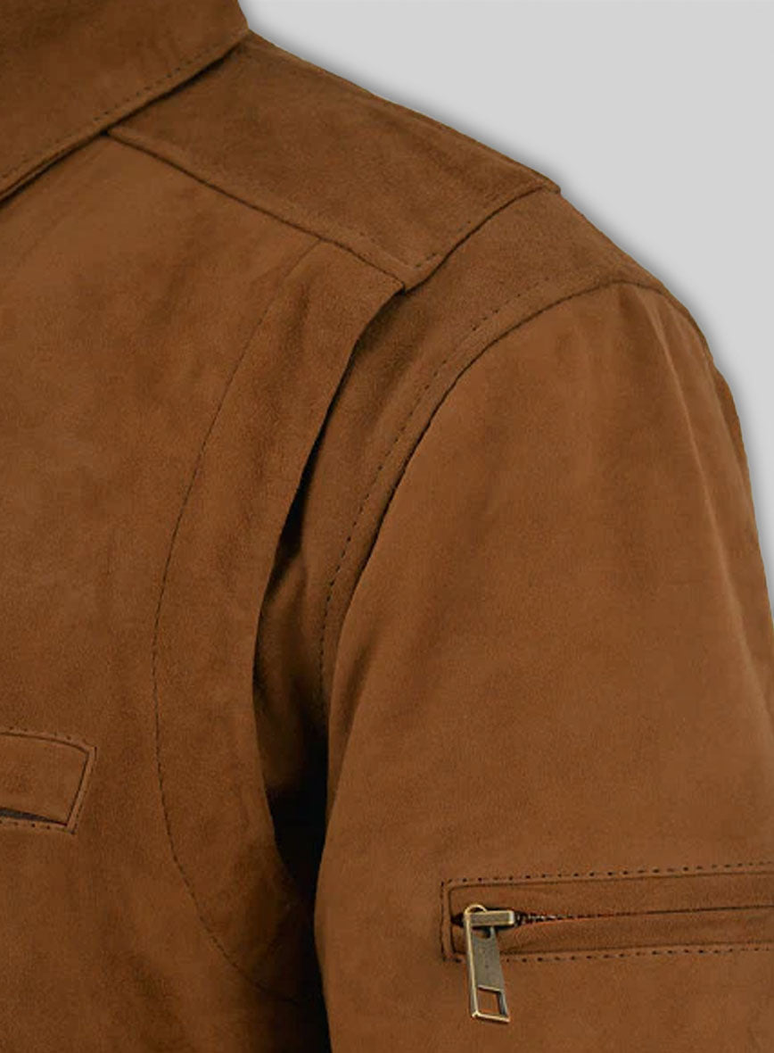 Soft Caramel Brown Suede Hunter Bomber Leather Jacket