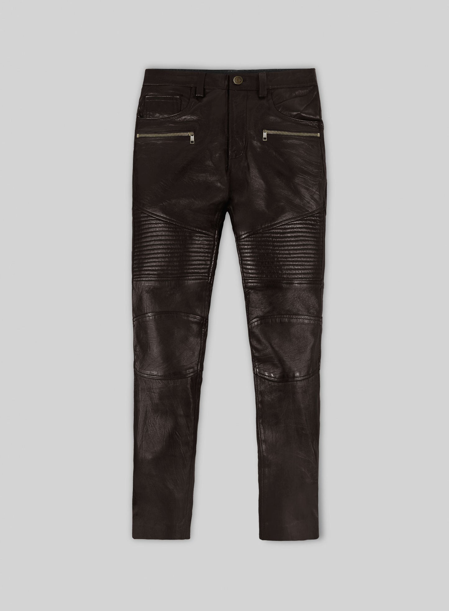 Soft Dark Brown Leather Biker Jeans #512