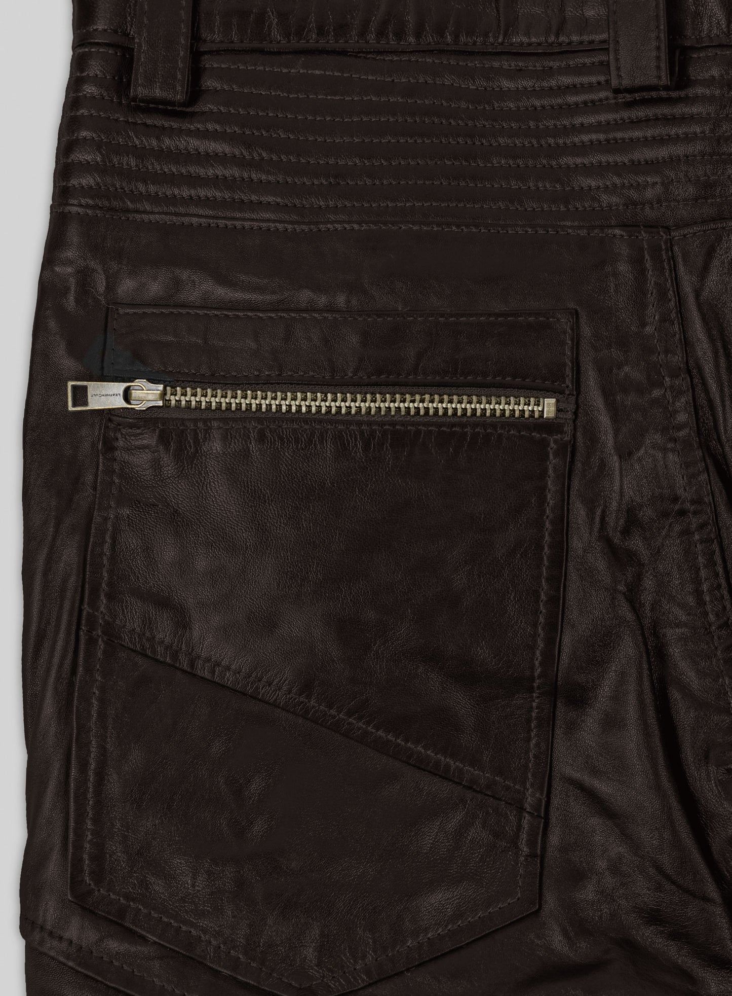 Soft Dark Brown Leather Biker Jeans #512