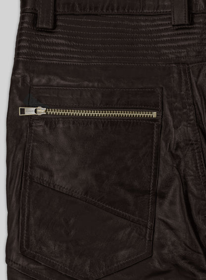 Soft Dark Brown Leather Biker Jeans #512