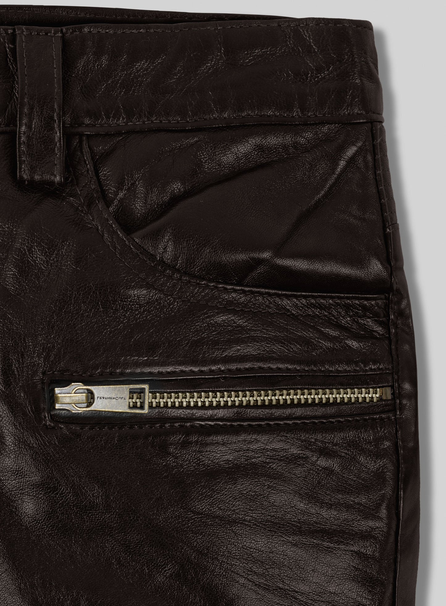 Soft Dark Brown Leather Biker Jeans #512