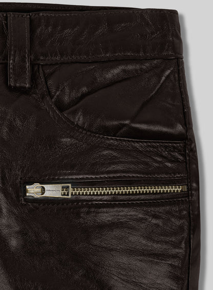 Soft Dark Brown Leather Biker Jeans #512