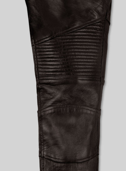 Soft Dark Brown Leather Biker Jeans #512