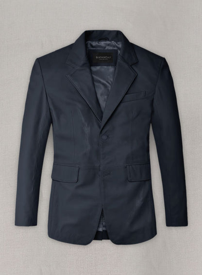 Soft Deep Blue Leather Blazer - LeatherCult