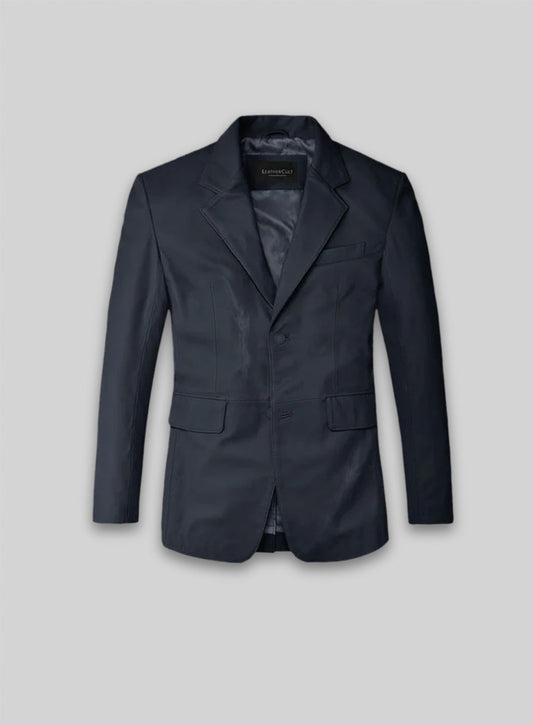 Soft Deep Blue Leather Blazer