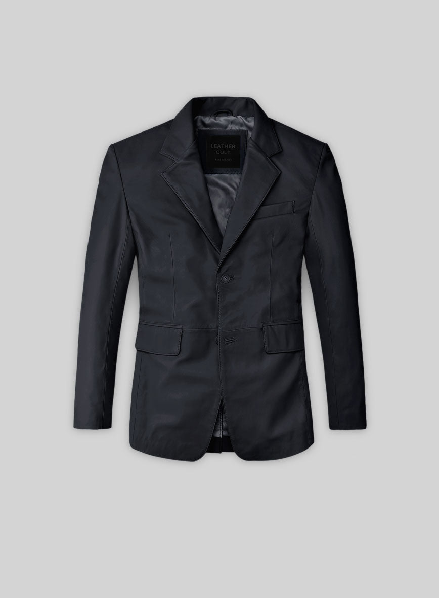 Soft Deep Blue Leather Blazer