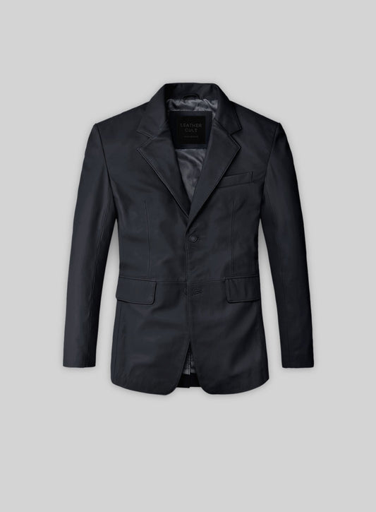 Soft Deep Blue Leather Blazer