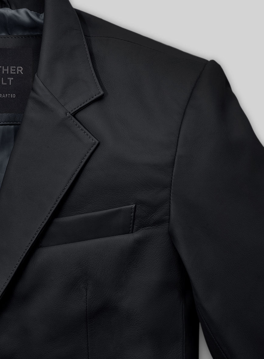Soft Deep Blue Leather Blazer