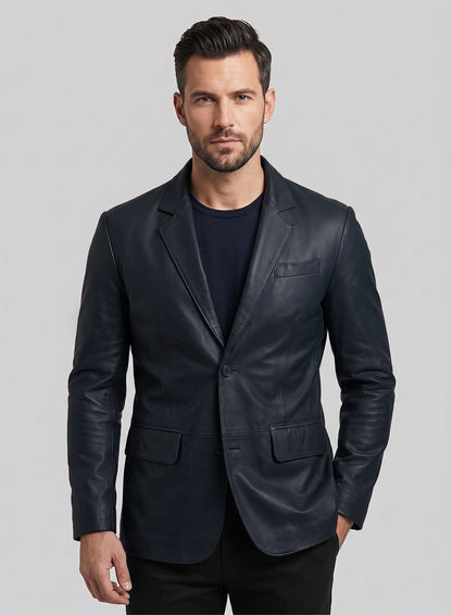 Deep Blue Lambskin Leather Blazer