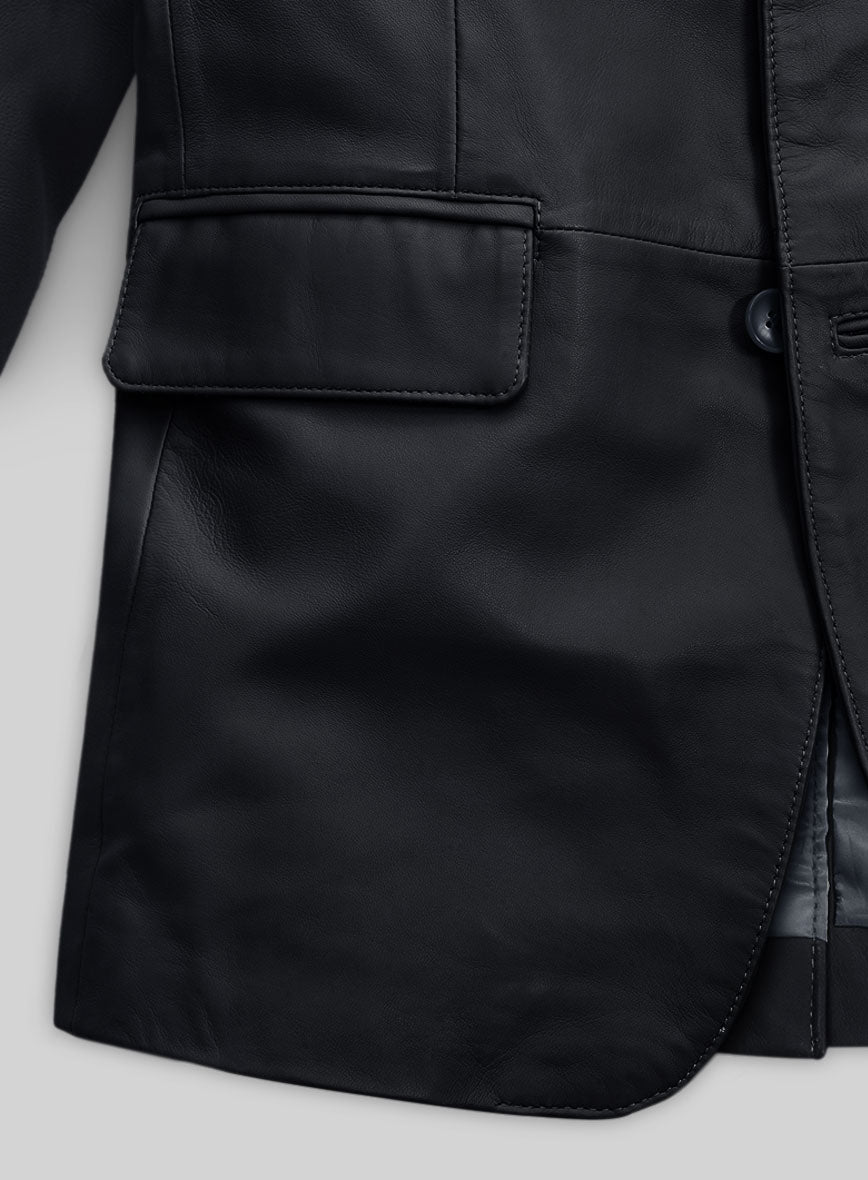 Soft Deep Blue Leather Blazer