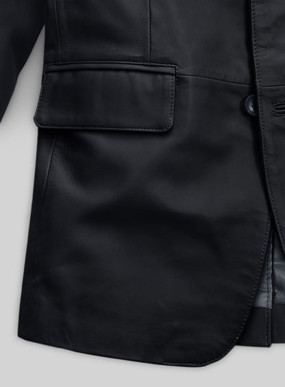 Soft Deep Blue Leather Blazer