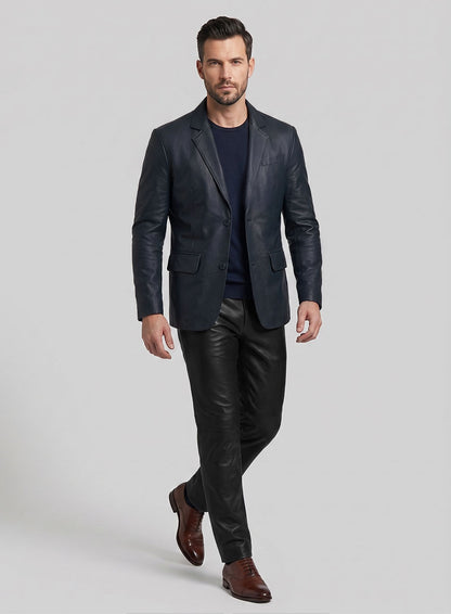 Deep Blue Lambskin Leather Blazer