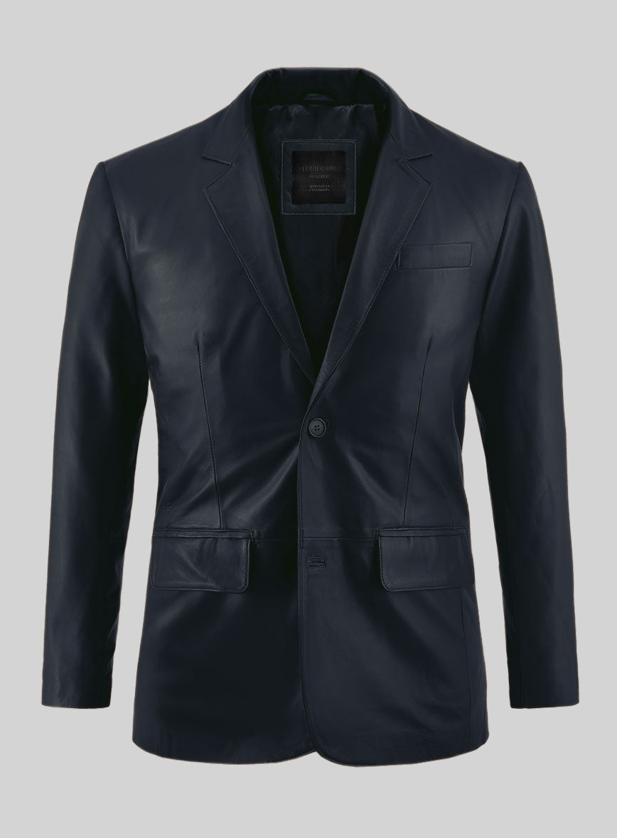 Deep Blue Lambskin Leather Blazer