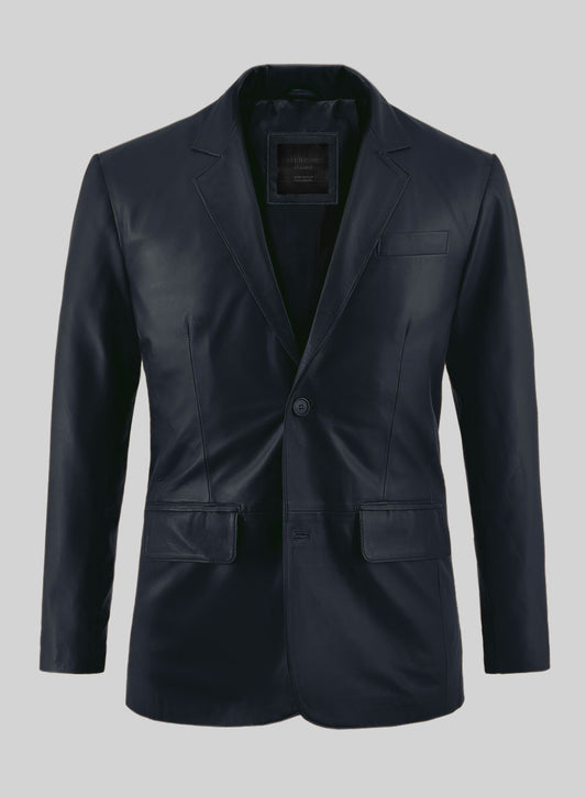 Soft Deep Blue Leather Blazer