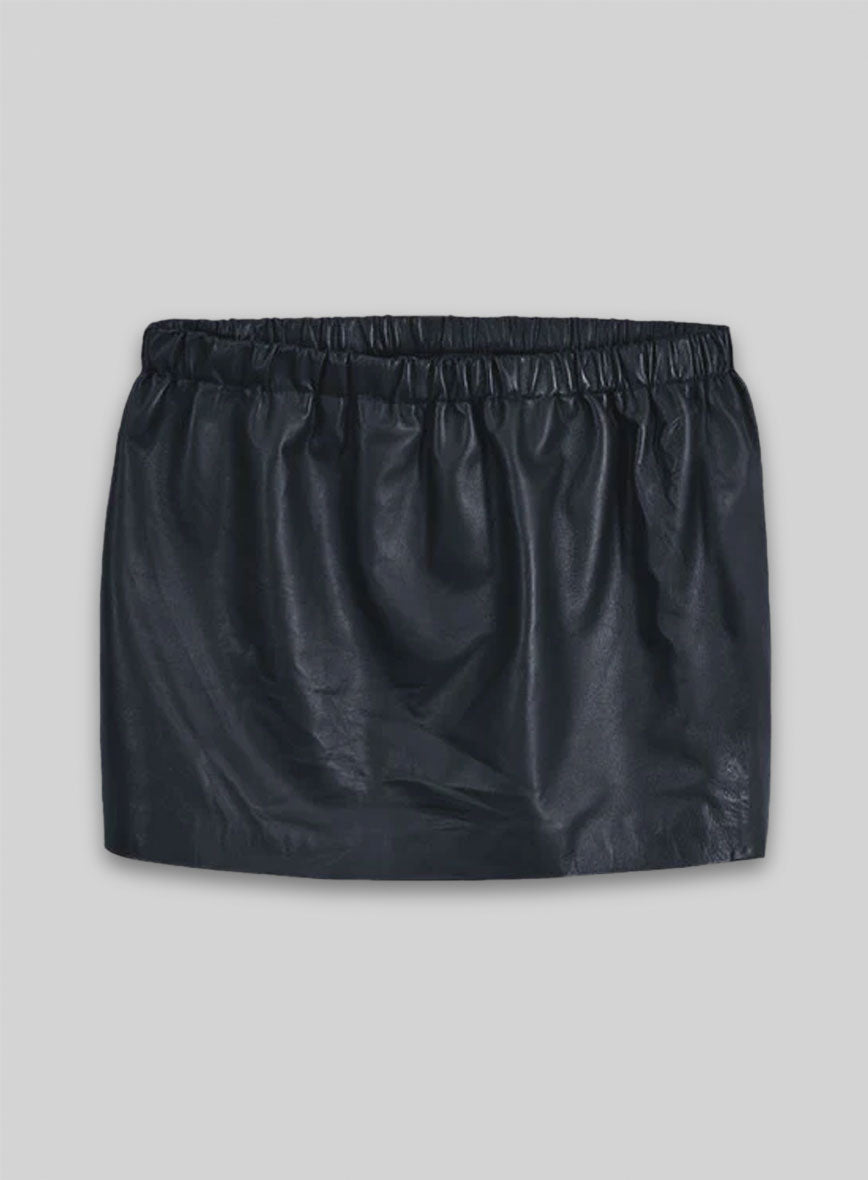 Soft Deep Blue Leather Skirt With Elastic Waist