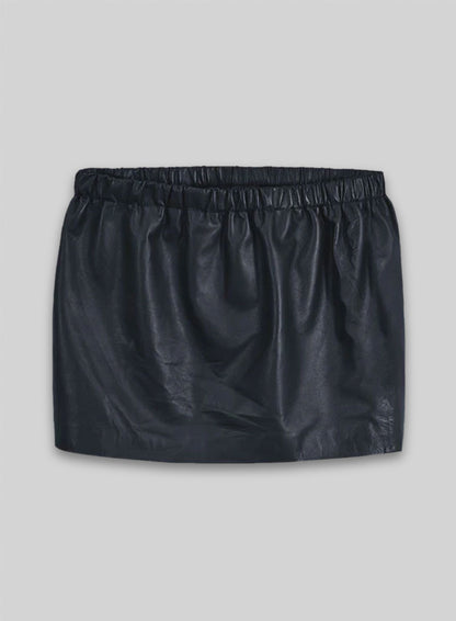 Soft Deep Blue Leather Skirt With Elastic Waist