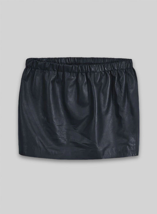 Soft Deep Blue Leather Skirt With Elastic Waist