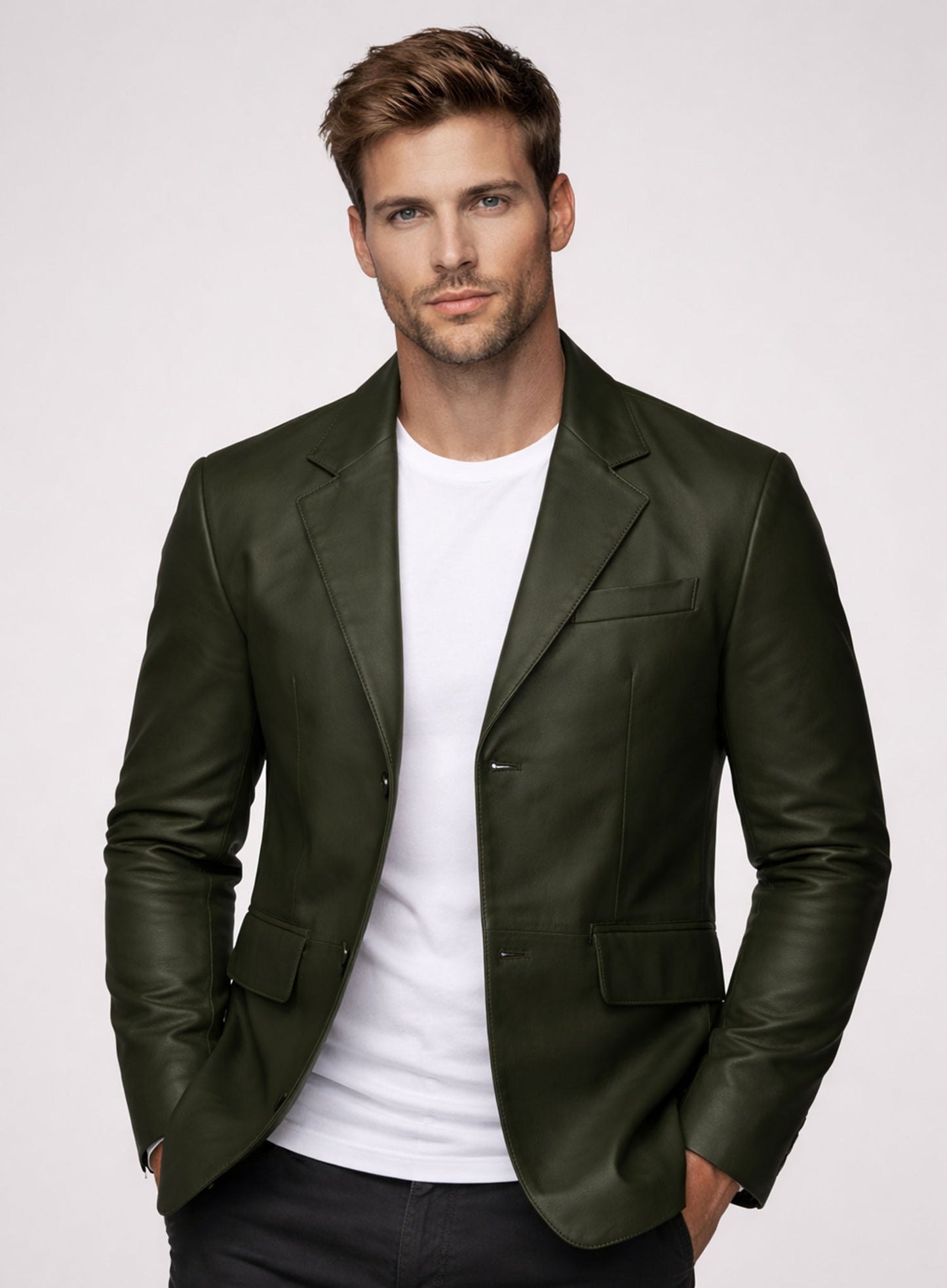 Soft Deep Olive Leather Blazer